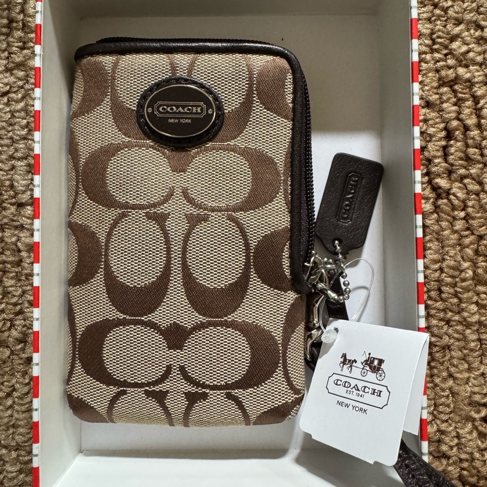 Coach Signature Brown and Cream Wristlet